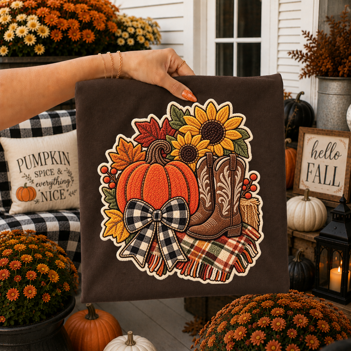 Pumpkin Boots Halloween Chenille Patch Digital Design, PNG