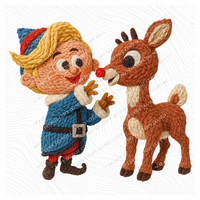 Rudolph & Elf 3D Yarn Style Christmas Digital Download, PNG