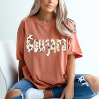 Cougars Floral Retro Shadow Distressed Digital Design, PNG
