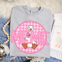 Meme Goose Faux Embroidery Stitch Gingham Texture Circle Pink Digital Design, PNG
