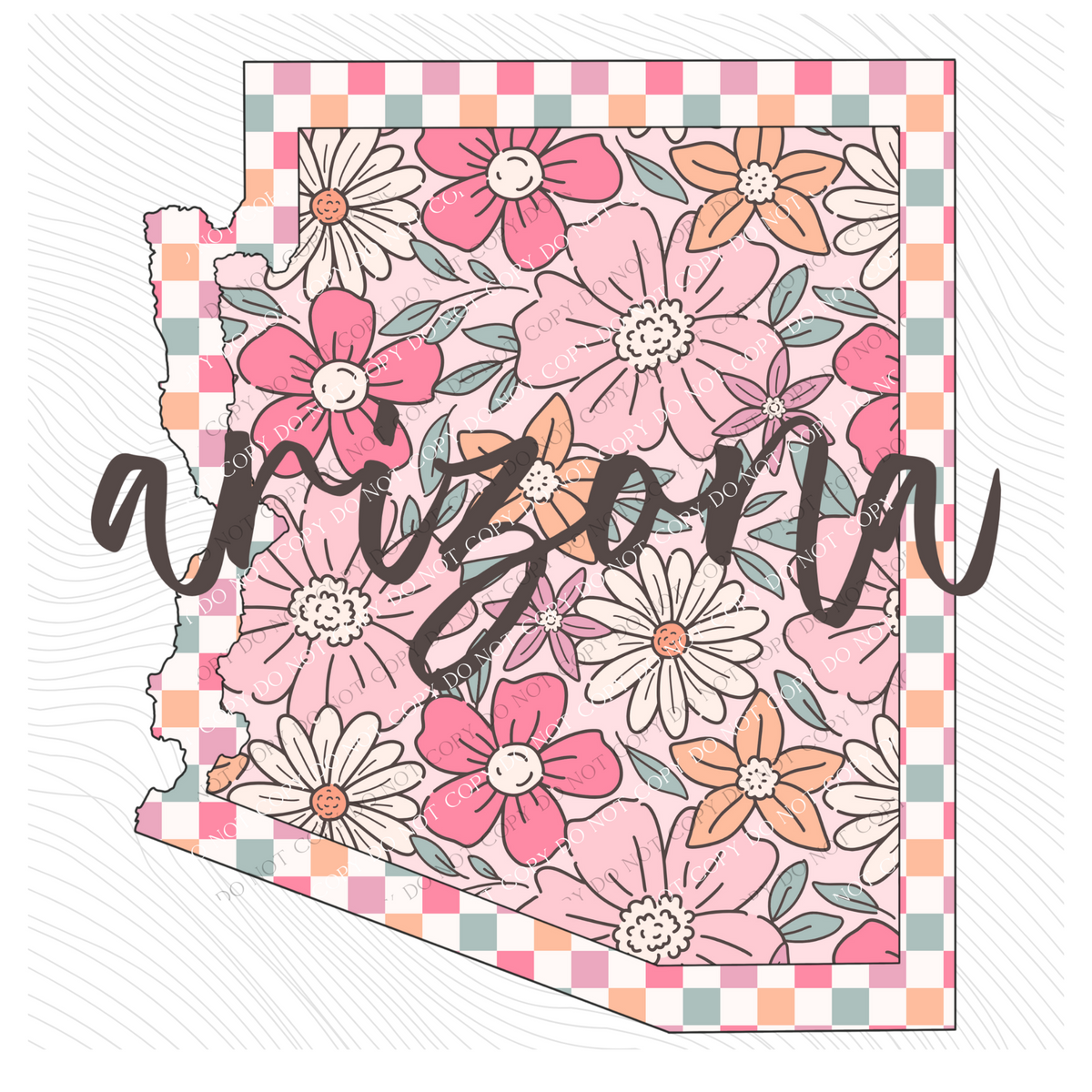 Arizona Checkered Floral in Summery Colors Digital Design, PNG