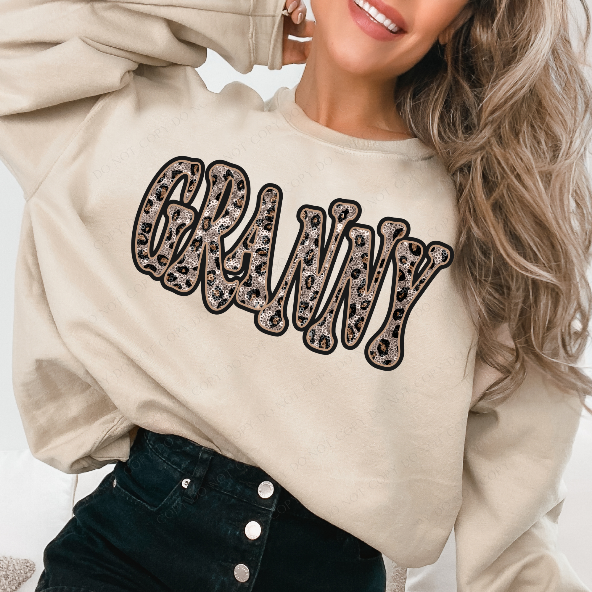 Granny Vintage Shadow Outline in Faux Sequin Leopard Digital Design, P ...