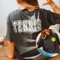 Tennis Varsity Distressed Bundle Word & Ball Included in White & Yellow Digital Design, PNG
