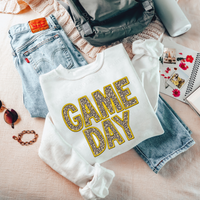 Game Day Leopard Embroidery & Script in Yellow and Leopard Digital Design, PNG