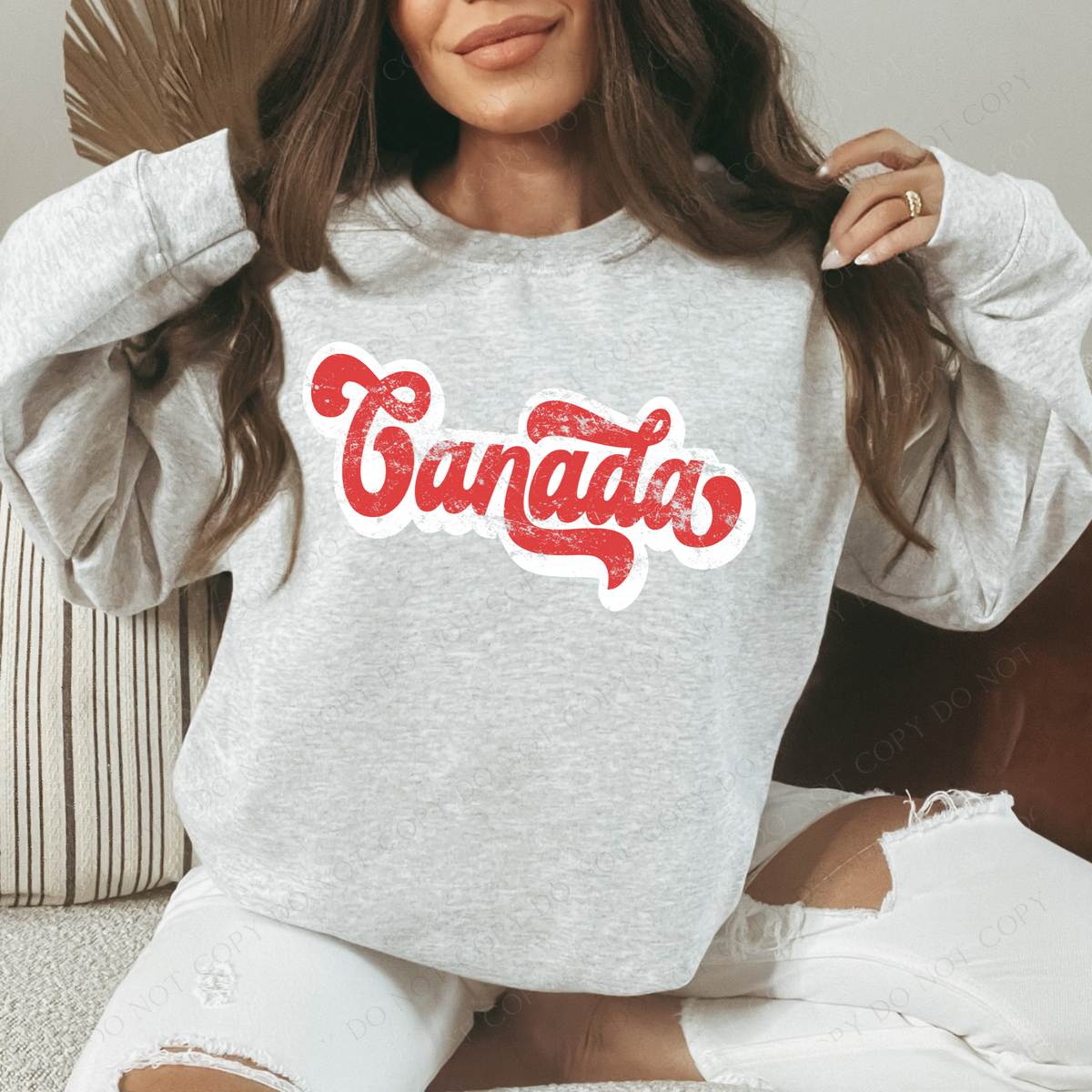 Canada Red & White Retro Shadow Distressed Digital Design, PNG