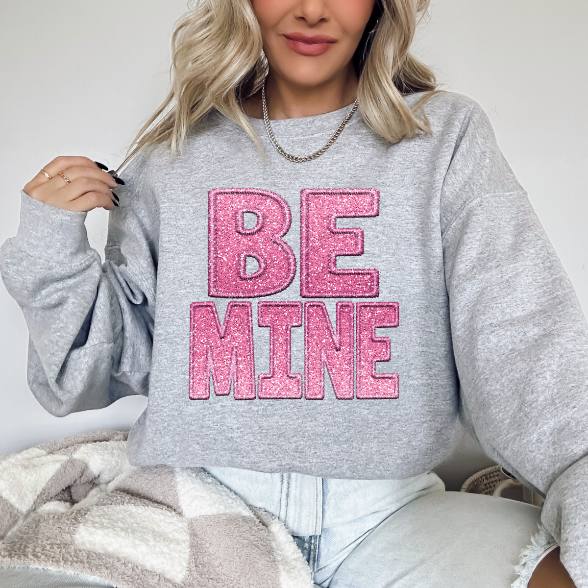 Be Mine Faux Embroidery & Ombre Glitter Valentine Digital Design, PNG