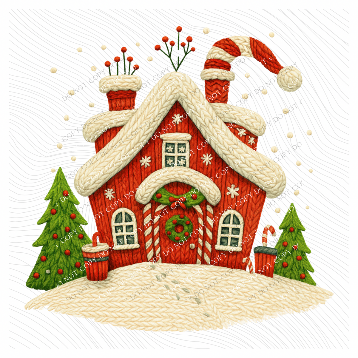 Christmas House Knitted Digital Download, PNG