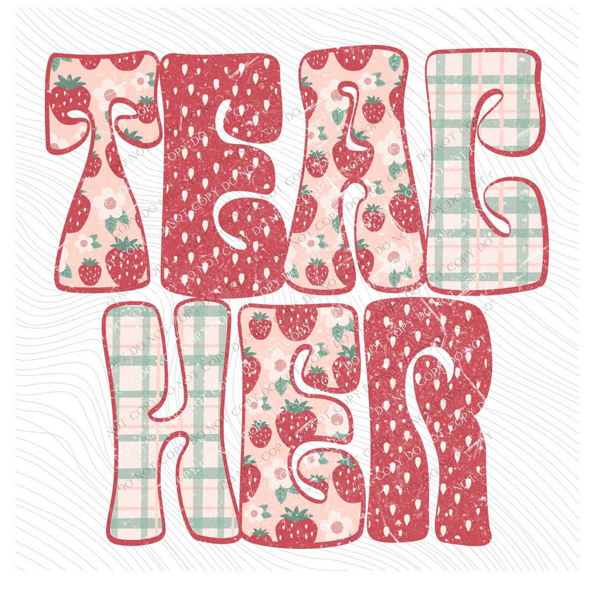Teacher Groovy Strawberry Patch Distressed Digital Design, PNG