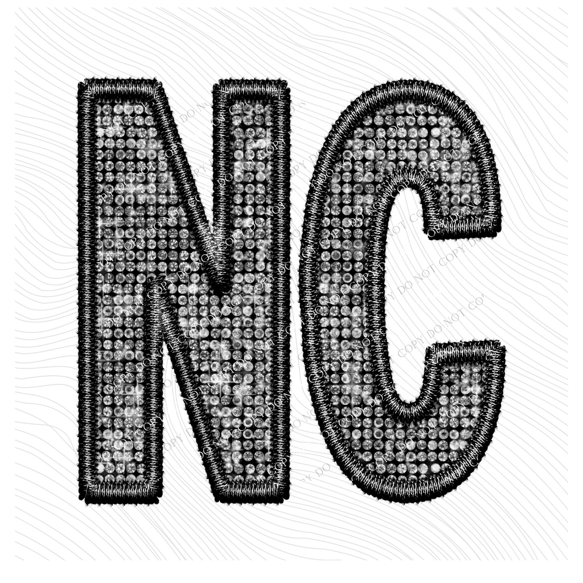 NC North Carolina Faux Embroidery Diamonds Bling in Black Digital Design, PNG