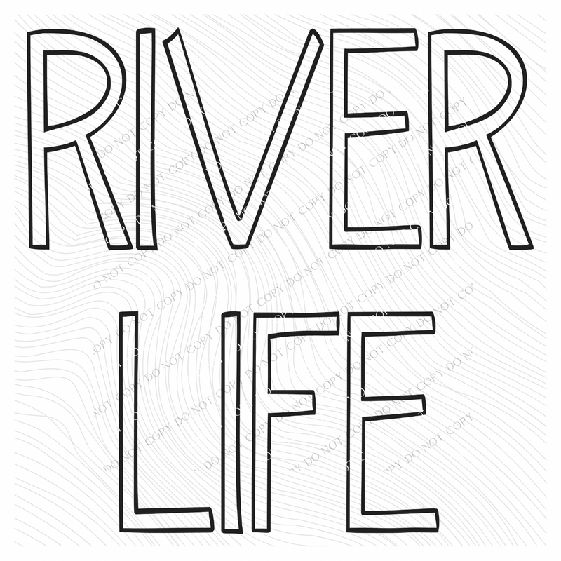 River Life Simple Outline in Black Digital Design, PNG
