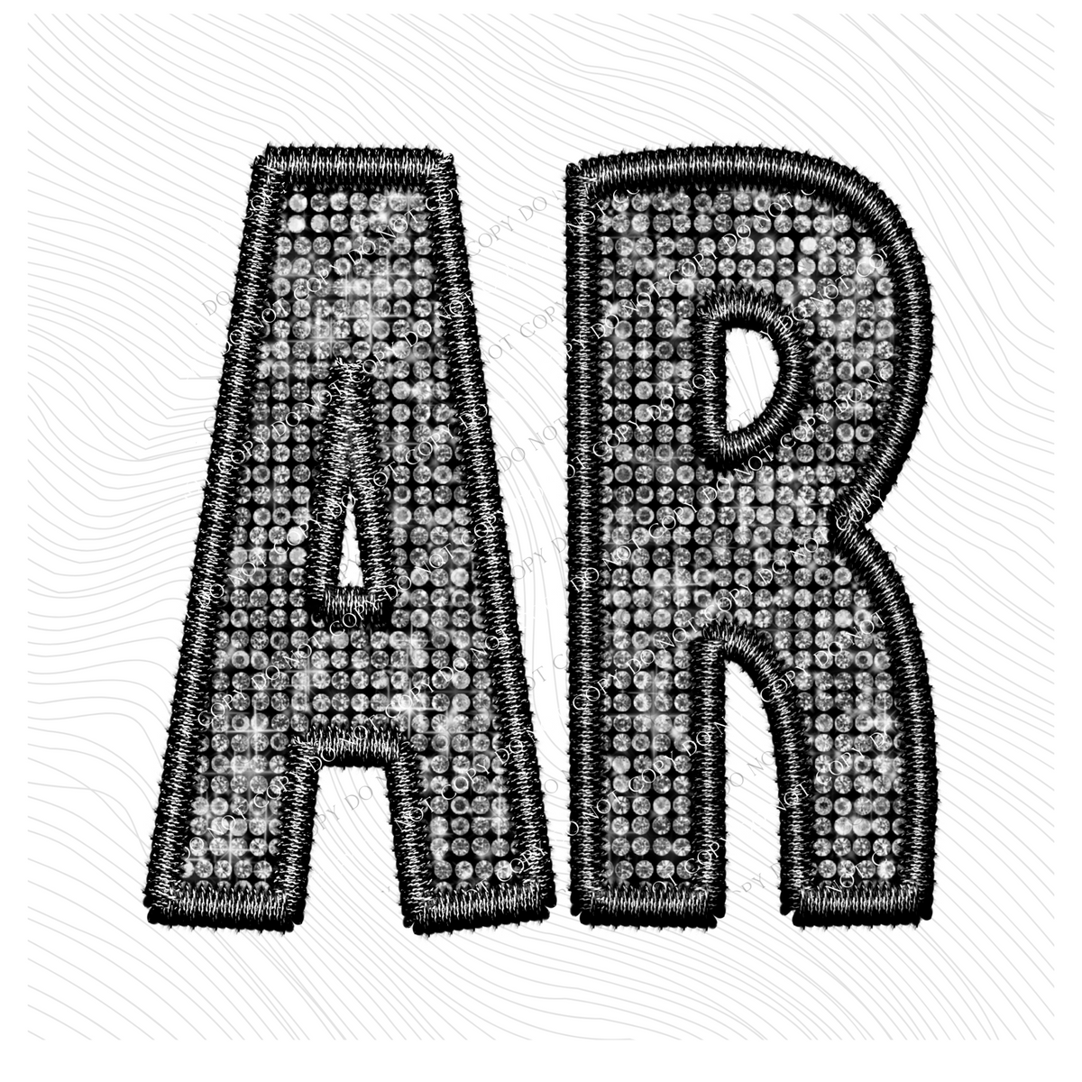 AR Arkansas Faux Embroidery Diamonds Bling in Black Digital Design, PNG