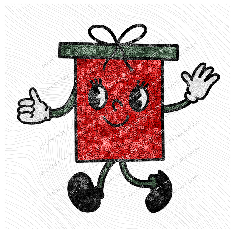 Sparkly Christmas Gift Character in Faux Sequin Digital Design, PNG
