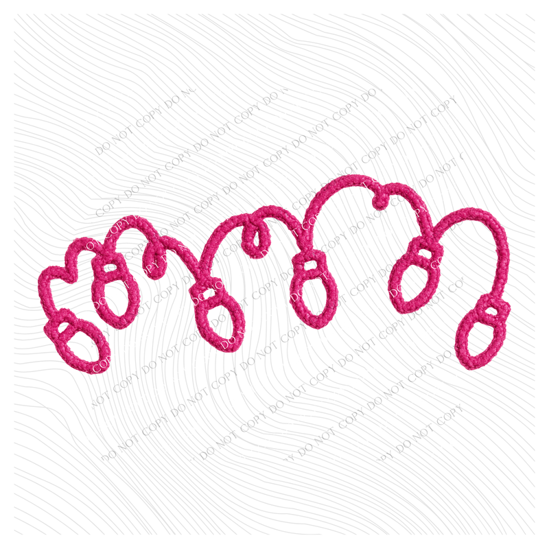 Christmas Lights Pink Chenille Style Outline Digital Download, PNG