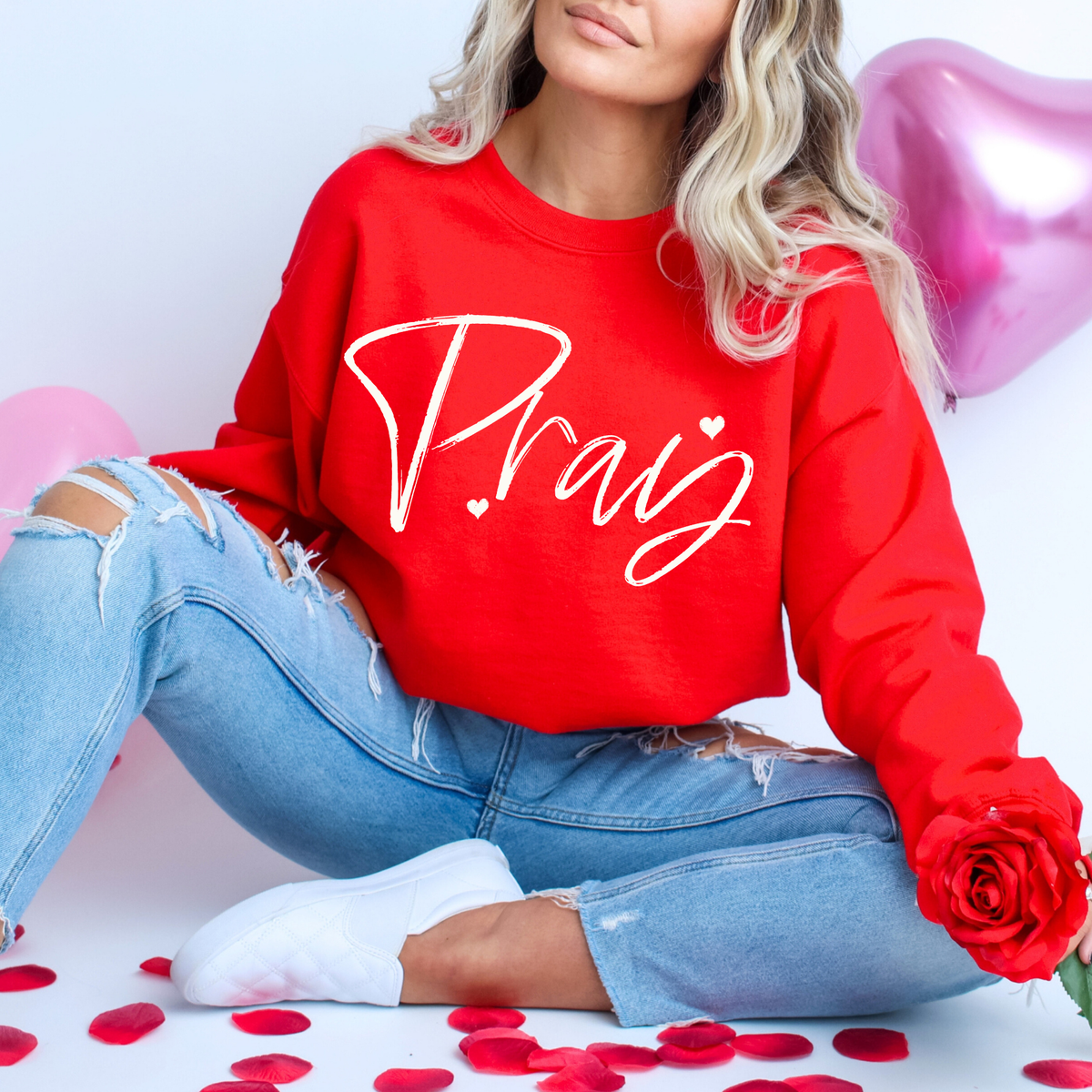 Pray Sketched Script Hearts in Off-white Digital Design, PNG