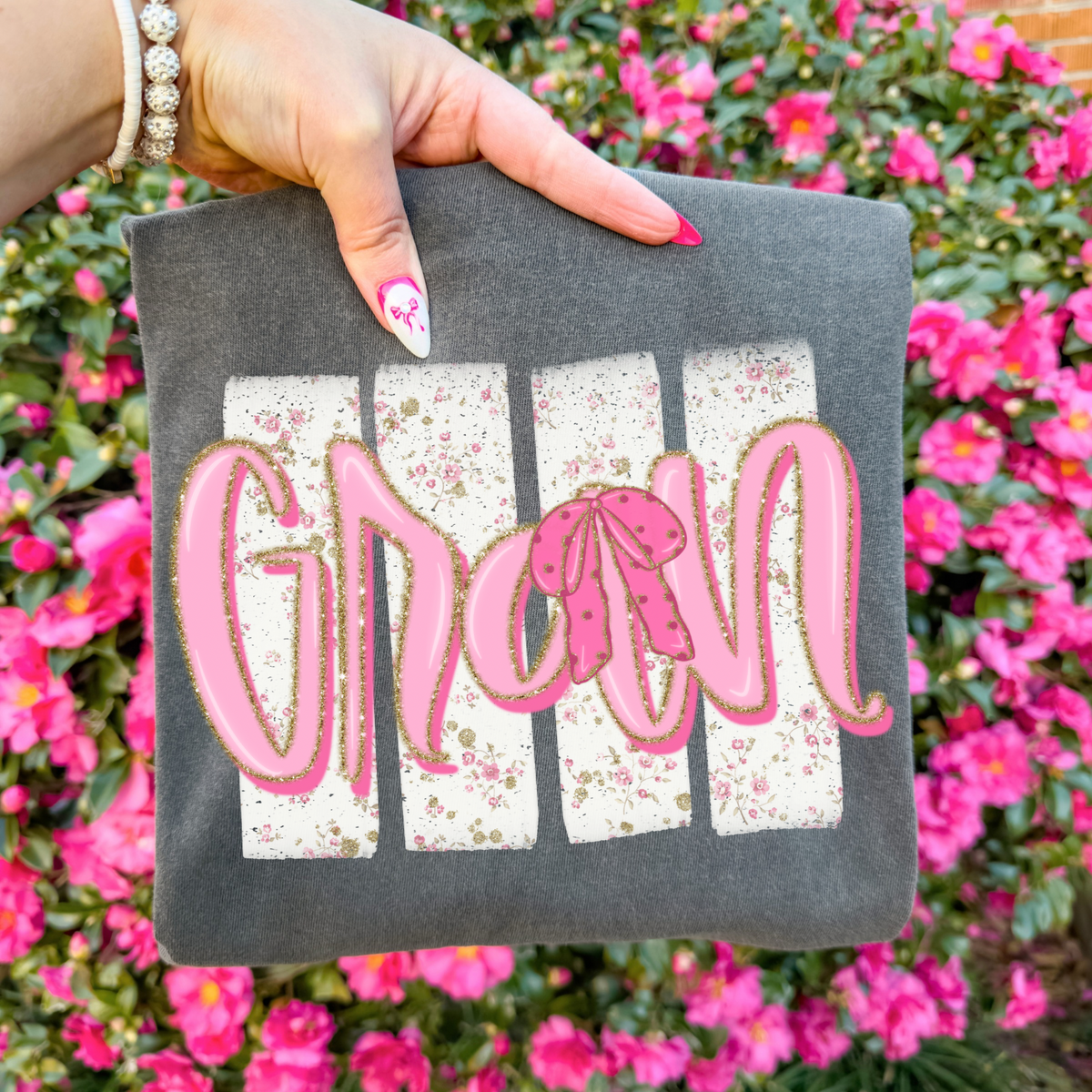 Gran Floral Distressed Stripes, Glitter & Bow Coquette Digital Design, PNG