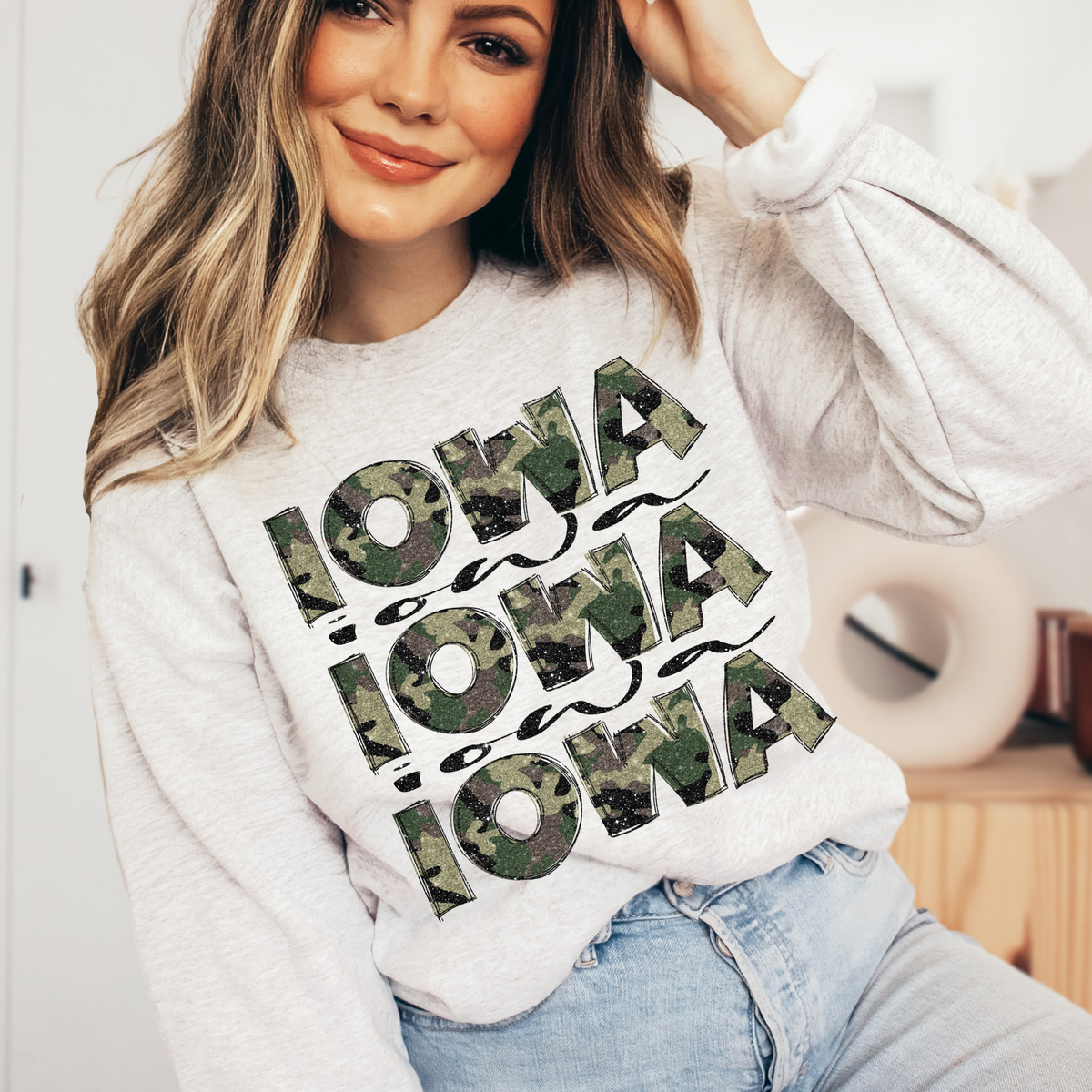 Iowa Camo Glitter Stacked with Glitter Script Digital Design, PNG