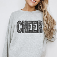 Cheer Faux Embroidery Diamonds Bling in Black Digital Design, PNG
