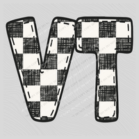 VT Vermont Bubble Stitch Distressed Checkers Black White Digital Design, PNG