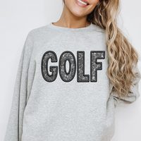 Golf Faux Embroidery Diamonds Bling in Black Digital Design, PNG
