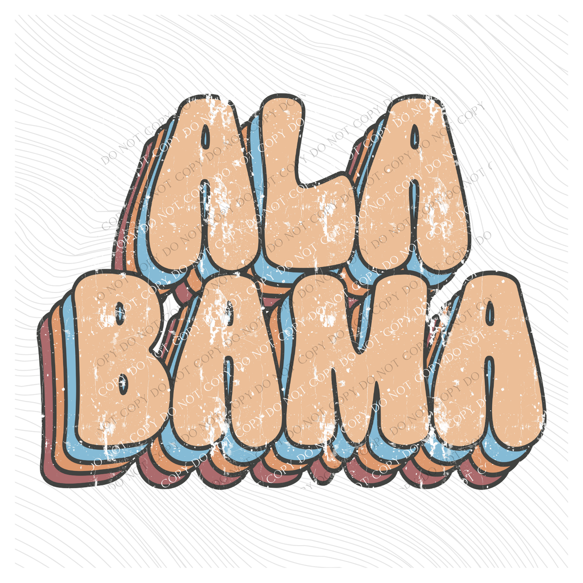 Alabama Groovy Stacked Distressed in Boho Neutrals Digital Design, PNG