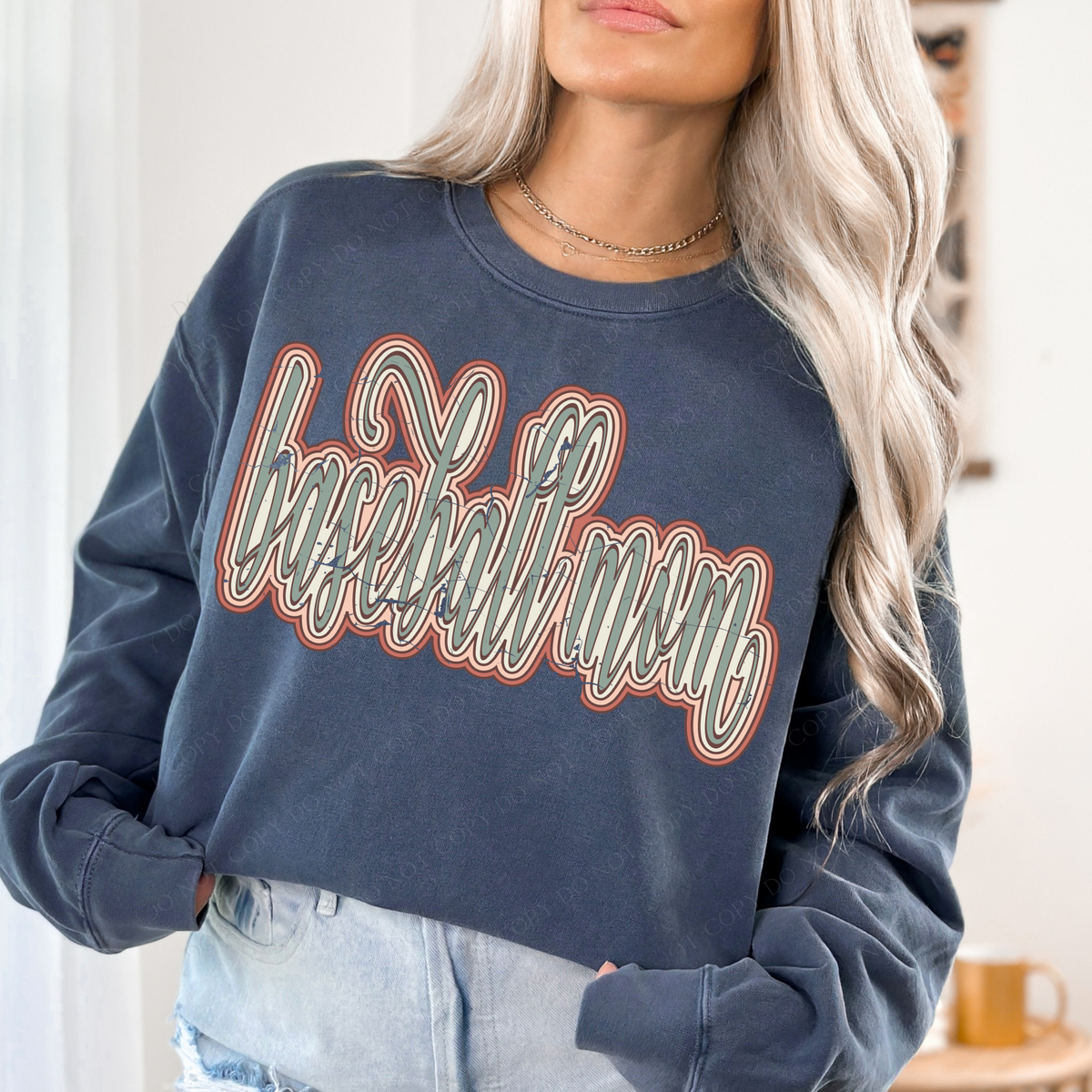 Baseball Mom Boho Scroll Stacked Distressed in Muted Boho Colors Digital Design, PNG Only