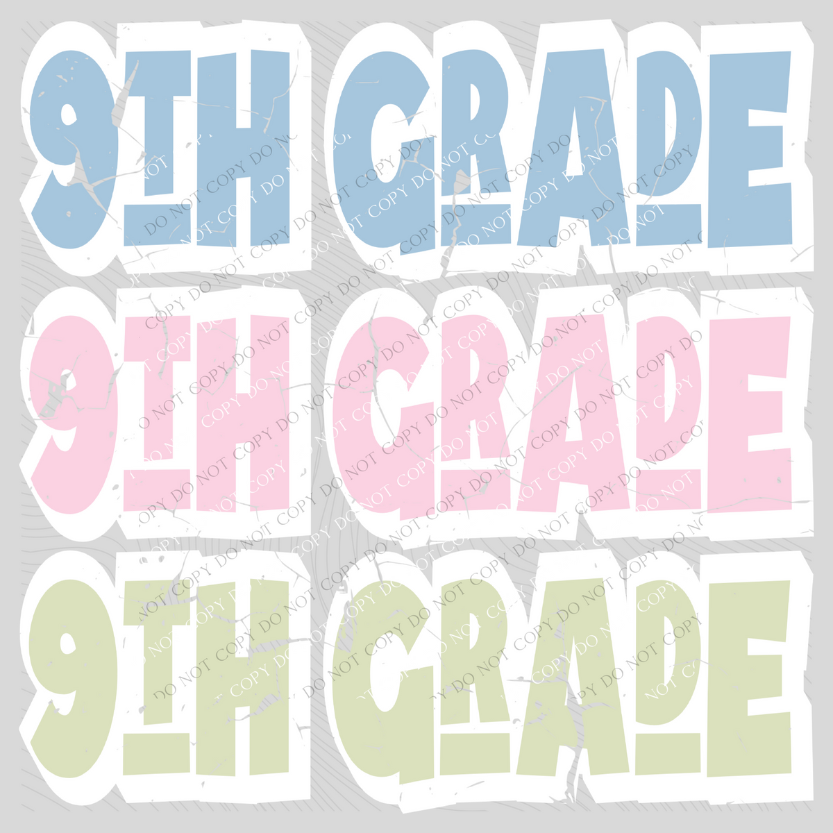 9th Grade Shadow Layer Bubble Stacked Distressed Blue Pink Green Digital Design, PNG