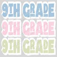9th Grade Shadow Layer Bubble Stacked Distressed Blue Pink Green Digital Design, PNG