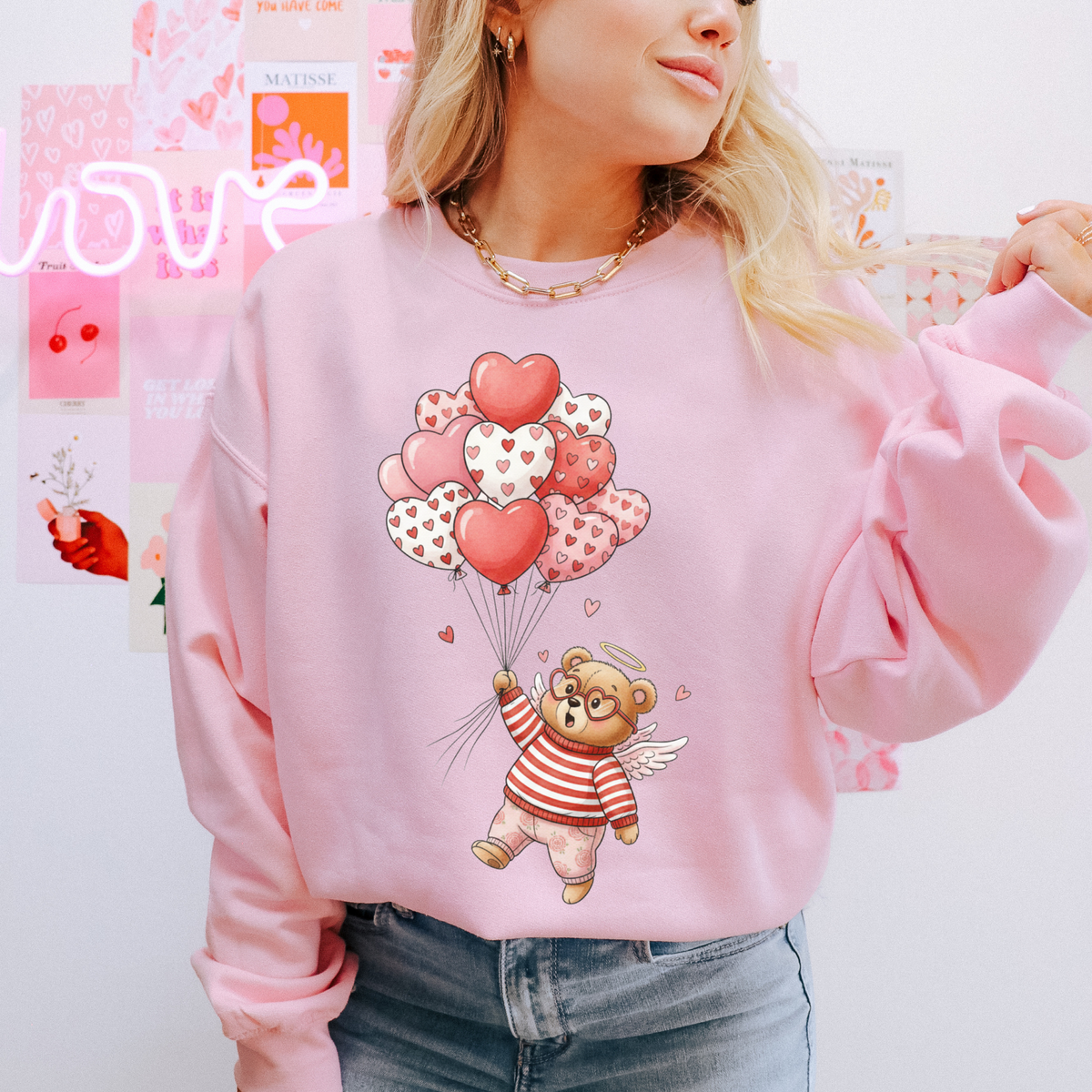 Balloon Whimsy Bear Valentine’s Sketch Digital Design, PNG