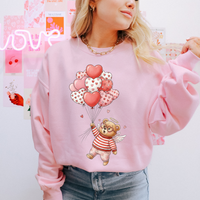 Balloon Whimsy Bear Valentine’s Sketch Digital Design, PNG