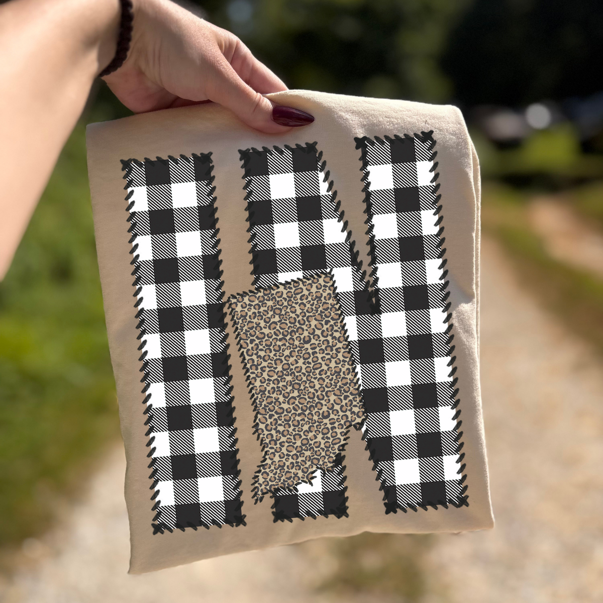 Indiana IN Stitched Buffalo Plaid & Leopard State Patch Digital Design, PNG