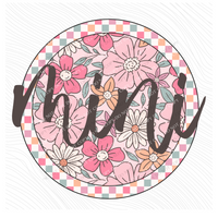 Mini Checkered Floral Script Circle in Summery Colors Digital Design, PNG