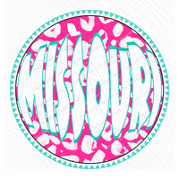 Missouri Groovy Leopard Shadow & Non Shadow (both included) Cutout in Pink & Teal Digital Design, PNG