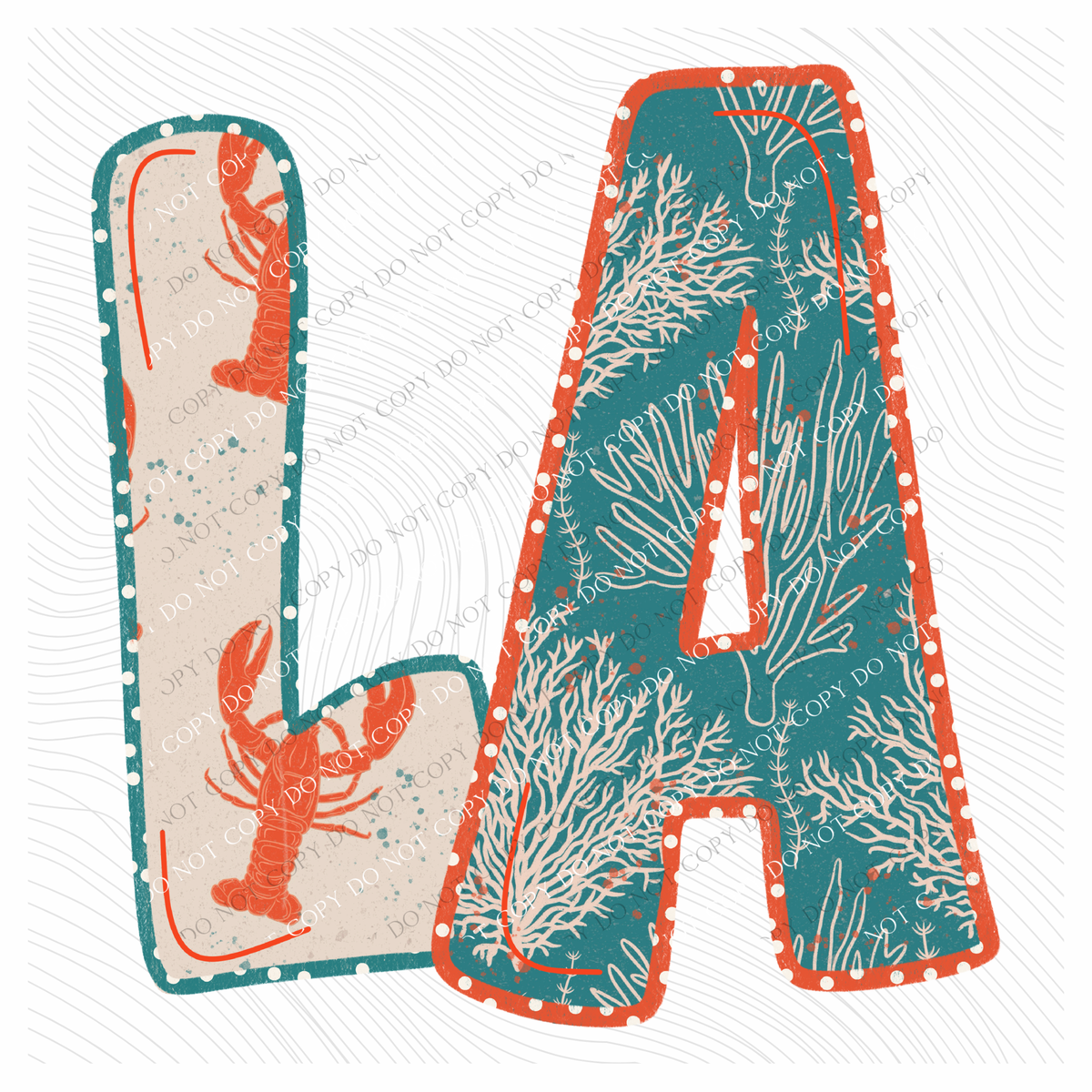LA Louisiana  Lobster Coral Reef Polka Dot Outline Digital Design, PNG