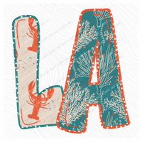 LA Louisiana  Lobster Coral Reef Polka Dot Outline Digital Design, PNG
