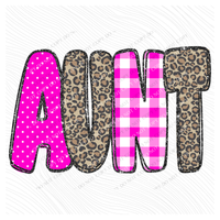 Aunt Leopard Glitter, Gingham & Dot in Bright Pink Digital Design, PNG