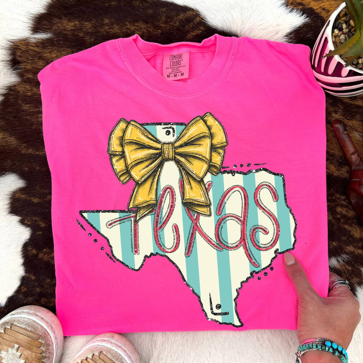 Texas Glitter Bow & Stripes Coquette Digital Design, PNG