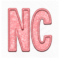 NC North Carolina Faux Embroidery Diamonds Bling in Sunset Coral Digital Design, PNG