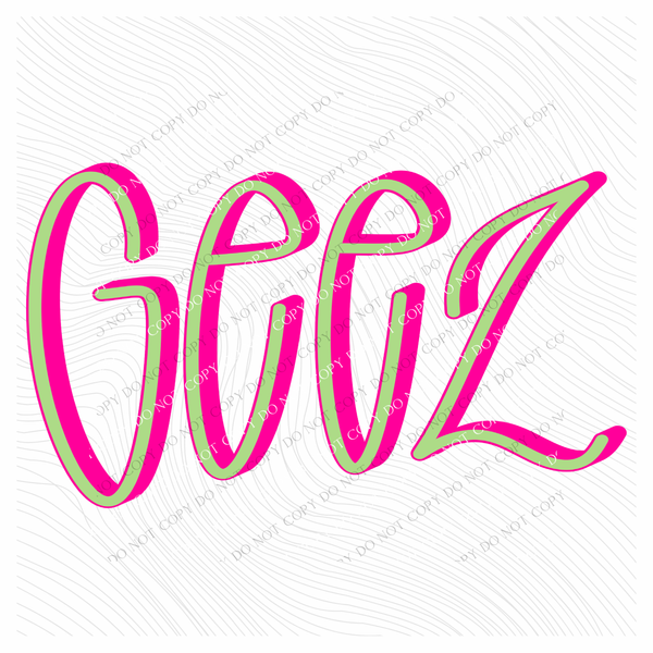 Geez 3D Sassy Script Bright Pink & Green Digital Design, PNG