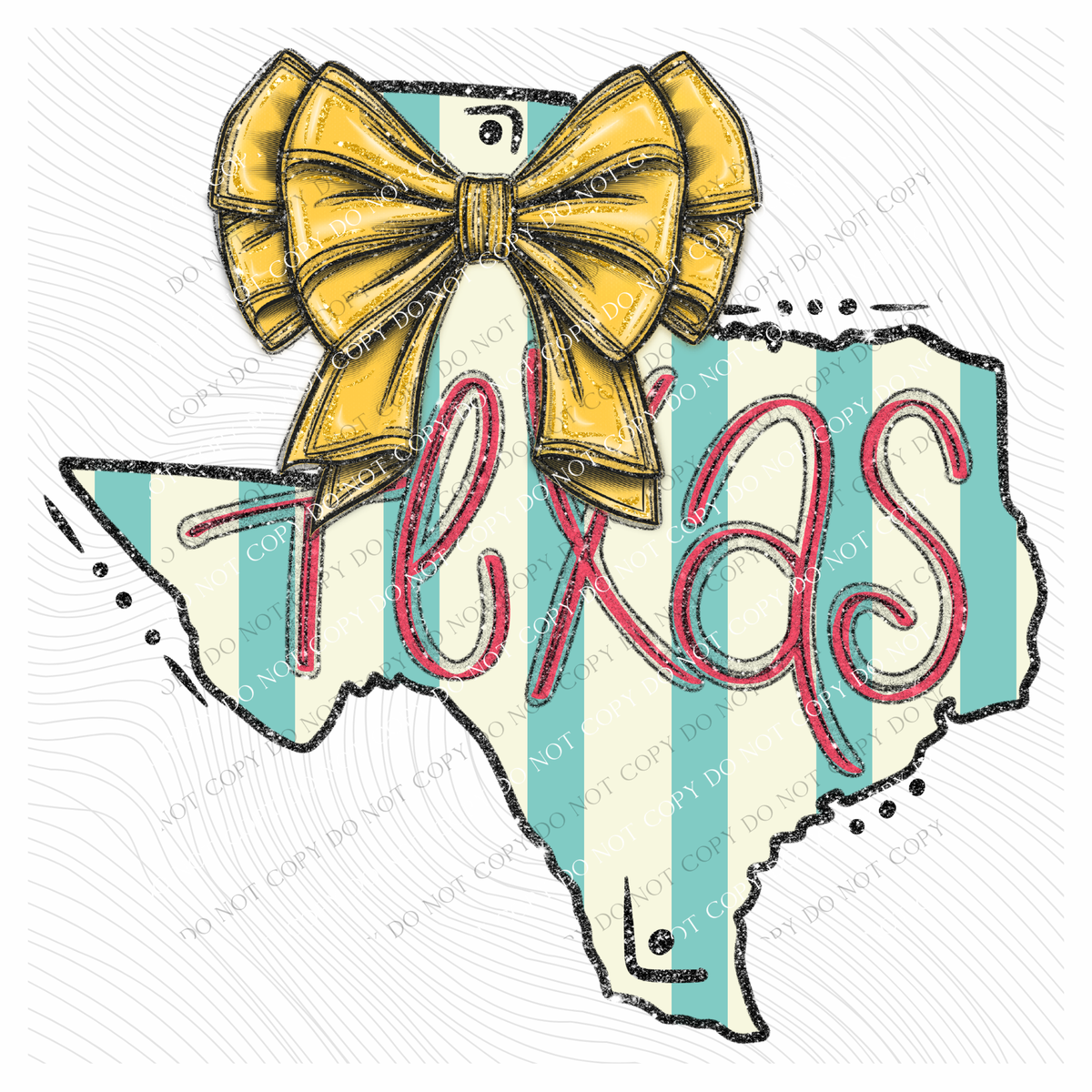 Texas Glitter Bow & Stripes Coquette Digital Design, PNG
