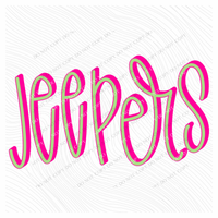 Jeepers 3D Sassy Script Bright Pink & Green Digital Design, PNG
