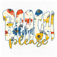 Beach Please Colorful Fish Doodle Outline Digital Design, PNG