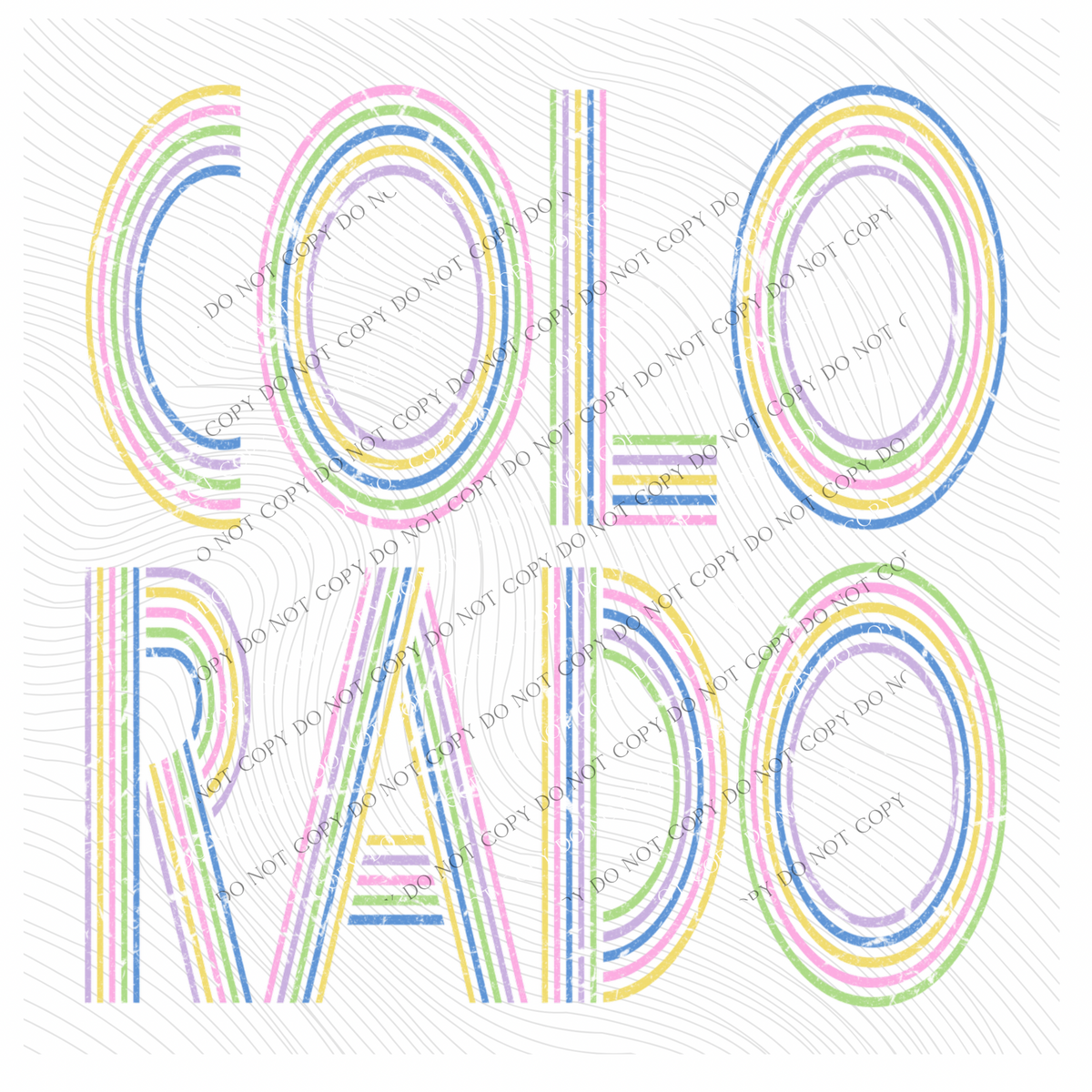 Colorado Retro Lines Distressed in Fun Pastel Colors Digital Design, PNG