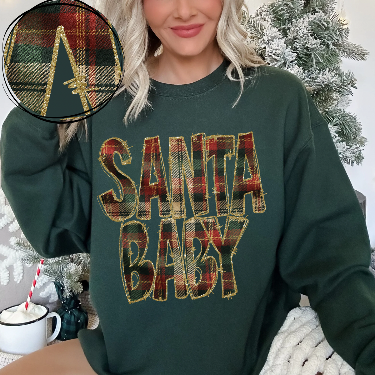 Santa Baby Glitter & Plaid Digital Download, PNG