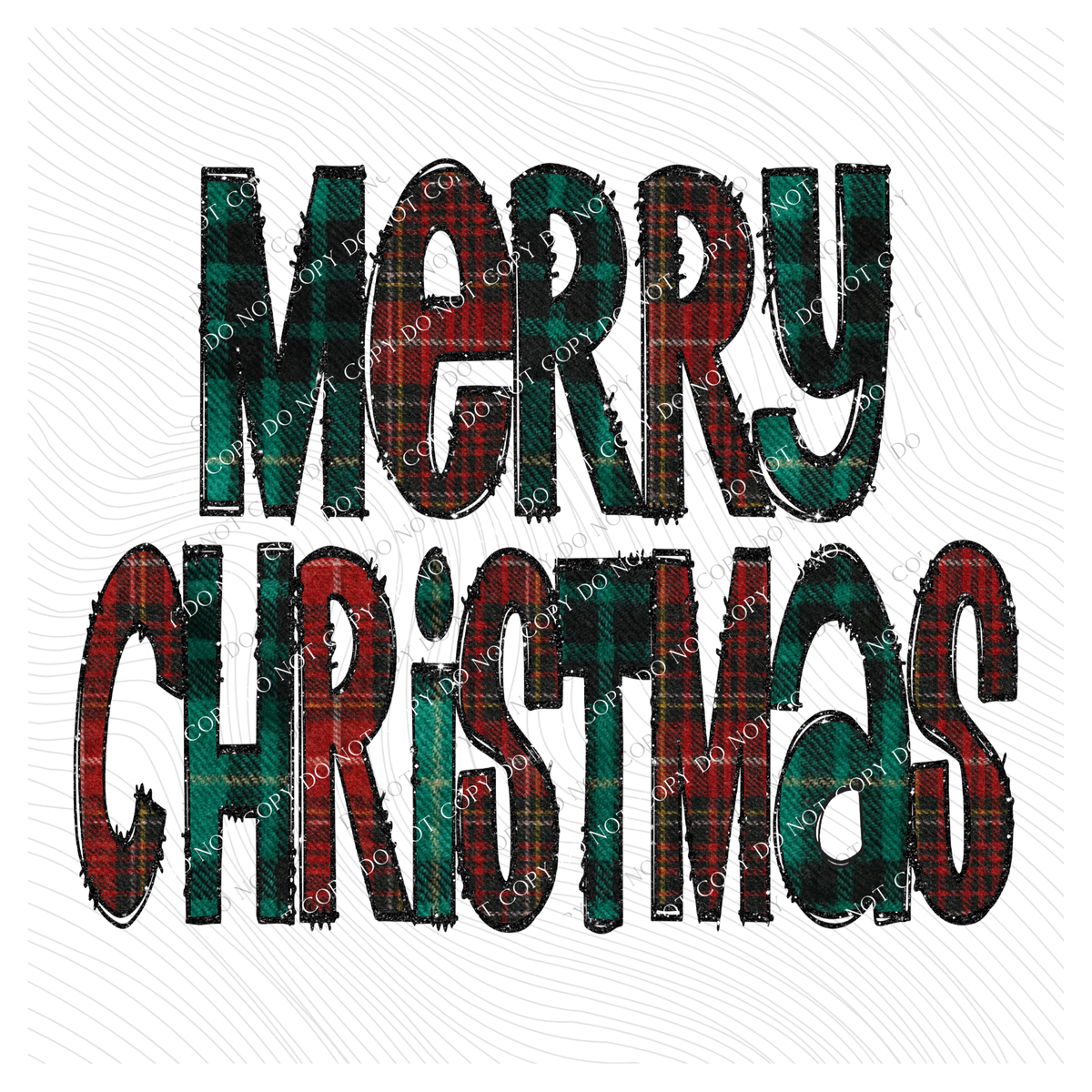 Merry Christmas Glitter & Red & Green Plaid Digital Download, PNG