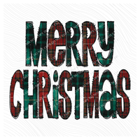 Merry Christmas Glitter & Red & Green Plaid Digital Download, PNG