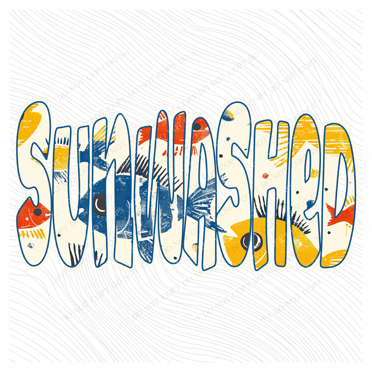 Sunwashed Colorful Fish Doodle Outline Digital Design, PNG