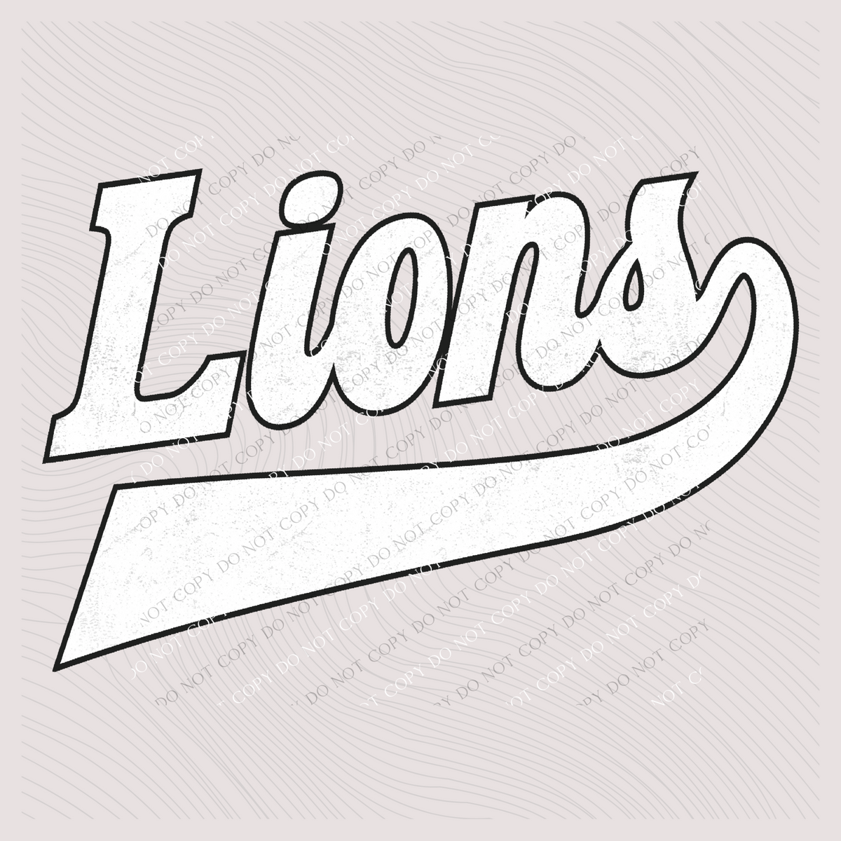 Lions Aged Old School Digital Design in White with Black Outline, PNG