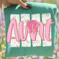 Aunt Floral Distressed Stripes, Glitter & Bow Coquette Digital Design, PNG