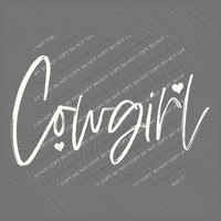 Cowgirl Sketched Script Hearts in Off-white Digital Design, PNG