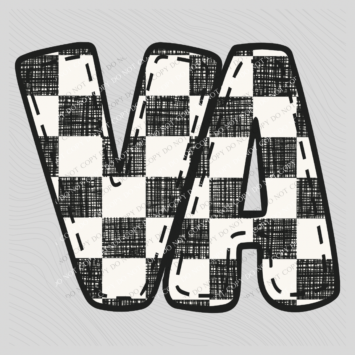 VA Virginia Bubble Stitch Distressed Checkers Black White Digital Design, PNG